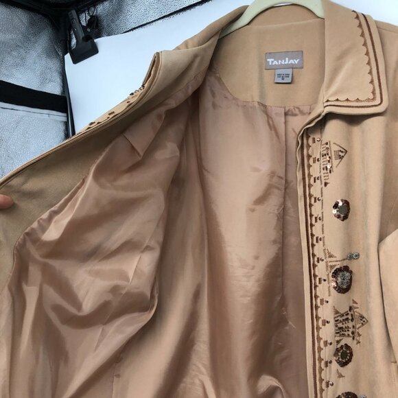 TanJay Brown Faux Suede embroidered Zip-up Lightweight Jacket size 12 - Picture 8 of 15